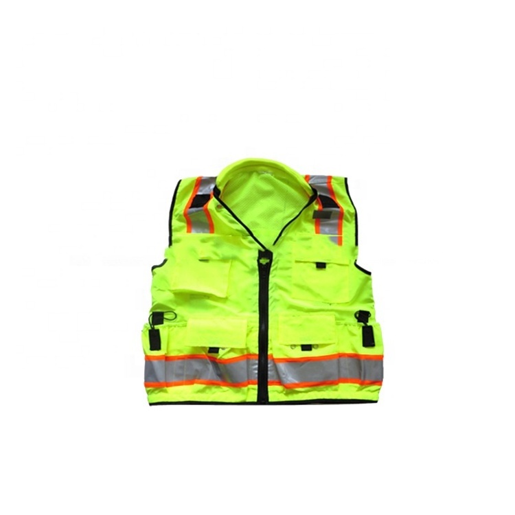 Multi pocket work vest mens workwear ANSI class 2 fluorescent suits surveyor reflective safety vest