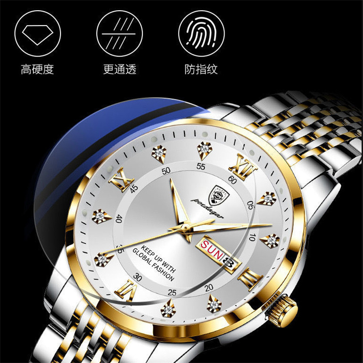 Business Casual Watch for Men POEDAGAR 836 Stainless Steel Top Quality Luxury Luminous Date Week Sport Wrist Watches