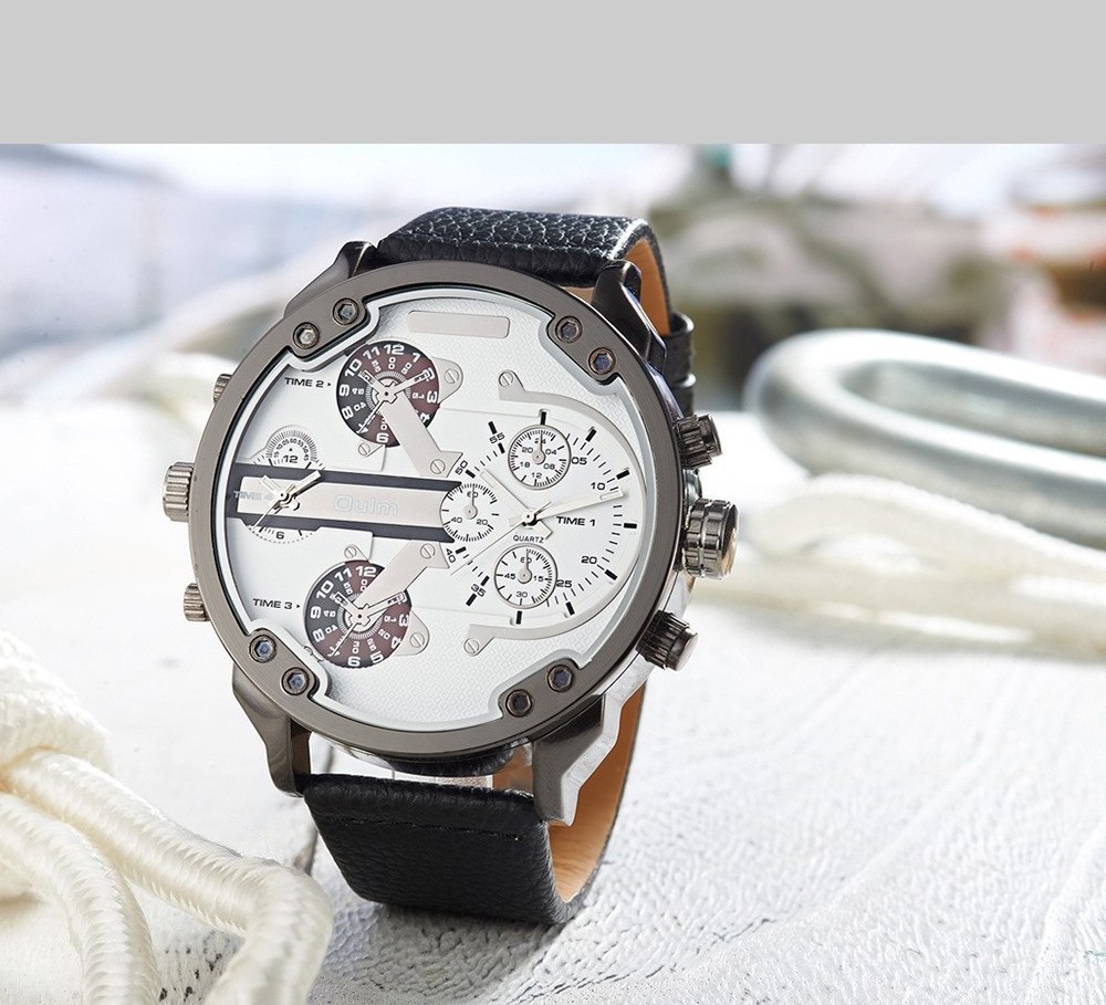 OULM 3548 New Arrival Top Brand Luxury Japan movt Quartz 2 Time Zone Casual Watches Big FaceMen Watch Relapan quartz