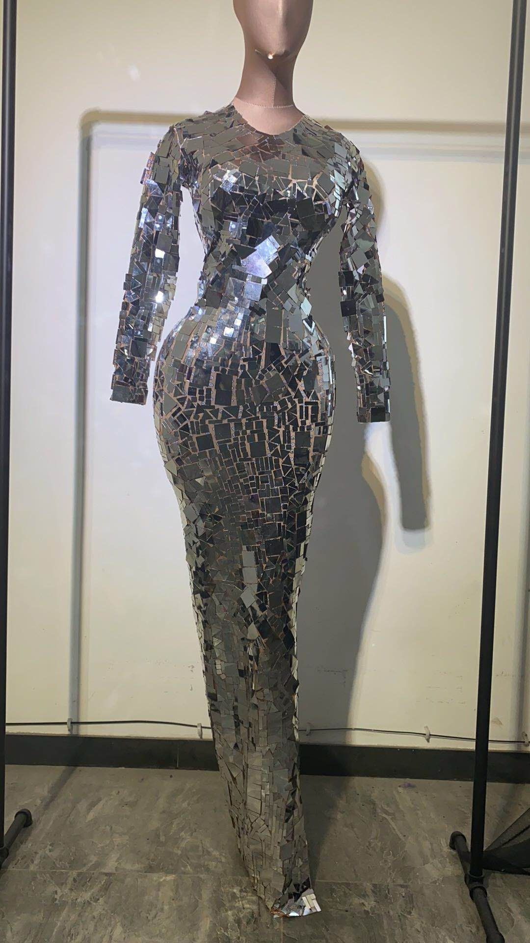 Sparkling Silver Full Sequin Birthday Prom Bodycon Dress Women Sexy Long Evening Dresses Stage Costumes Wedding Party Dress