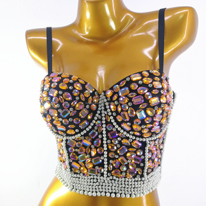 2022 new trends Orange Laser Diamond Pearl Stage Costume underwear women rhinestone bra sexy summer suspenders