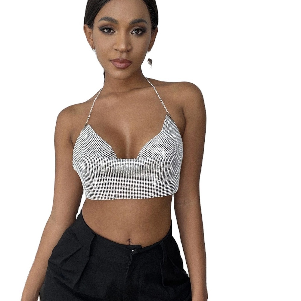 2021 women fashion big boob sexy crystal party tube crop top