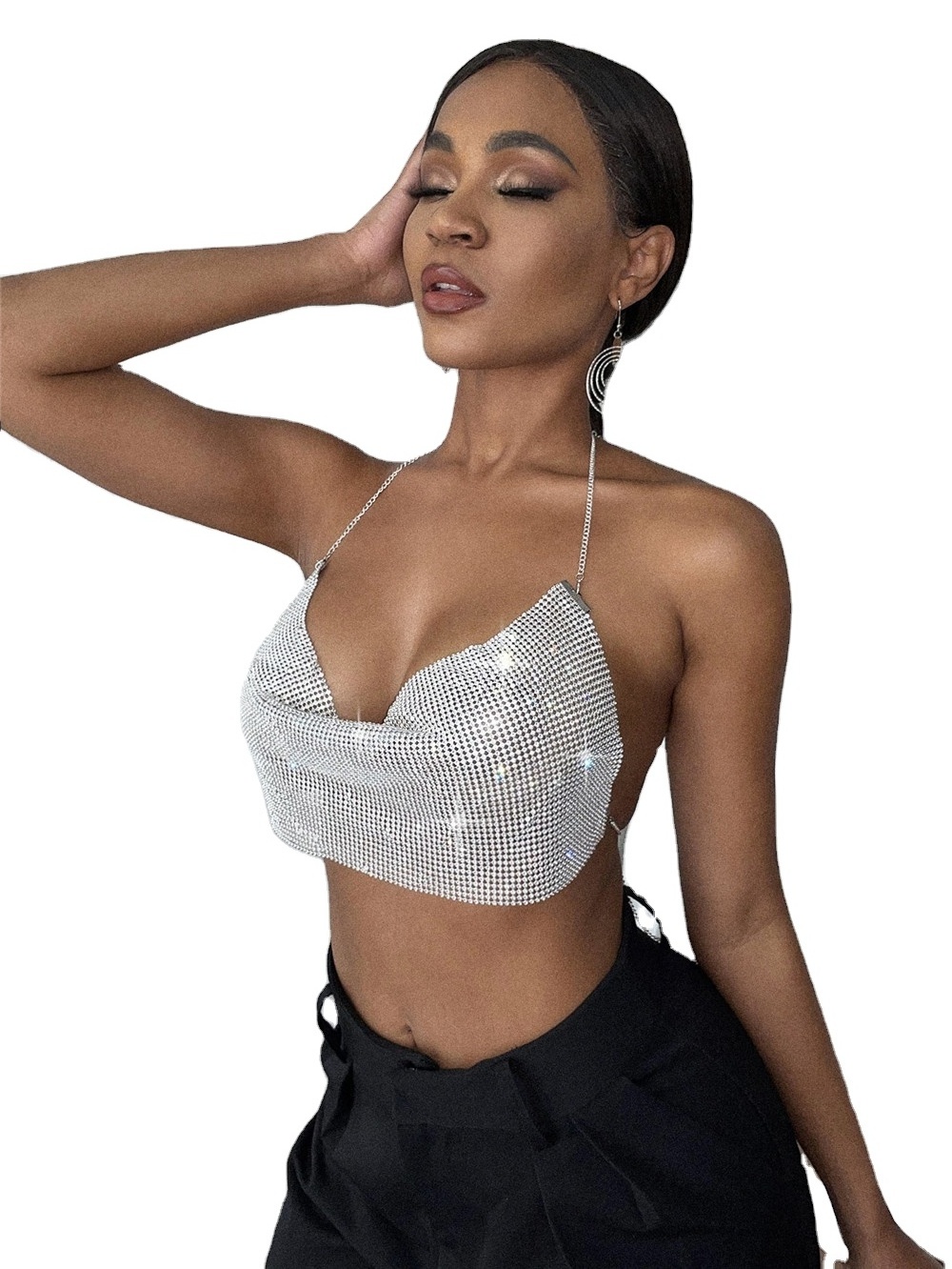 2021 women fashion big boob sexy crystal party tube crop top