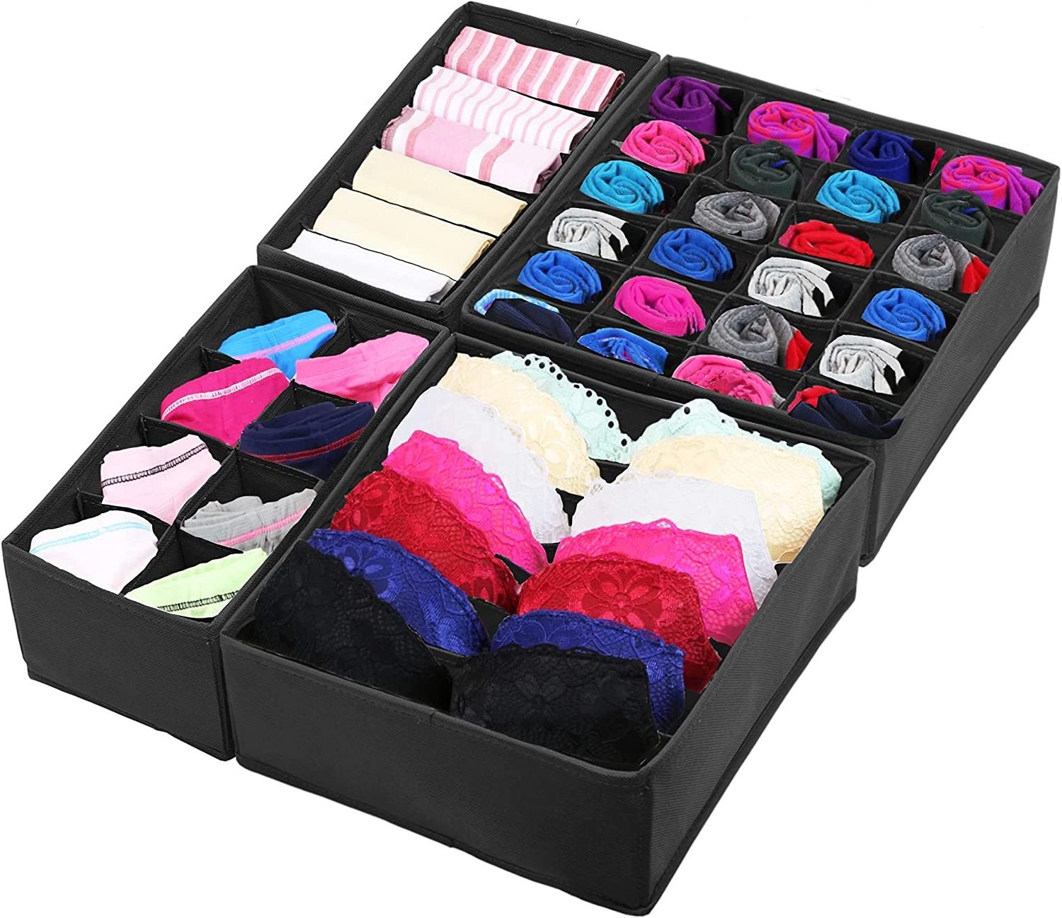 Black Closet Underwear Organizer Drawer Divider 4 Set underwear storage organizer