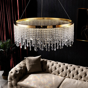 Led Art Chandelier Pendant Lamp Light Modern Luster Crystal Luxury Living Dining Room Circle Hanging Home Decor Fixture