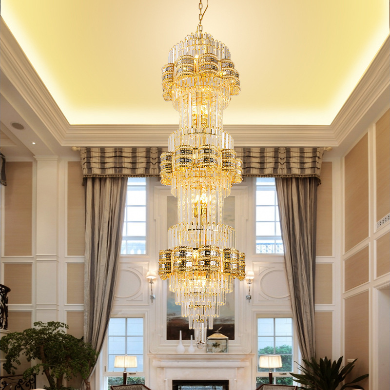 Lustre Stair Led Chandelier K9 Gold Crystal Chandelier Lighting Modern Chandeliers Hotel Villa Mall Aisle Engineering