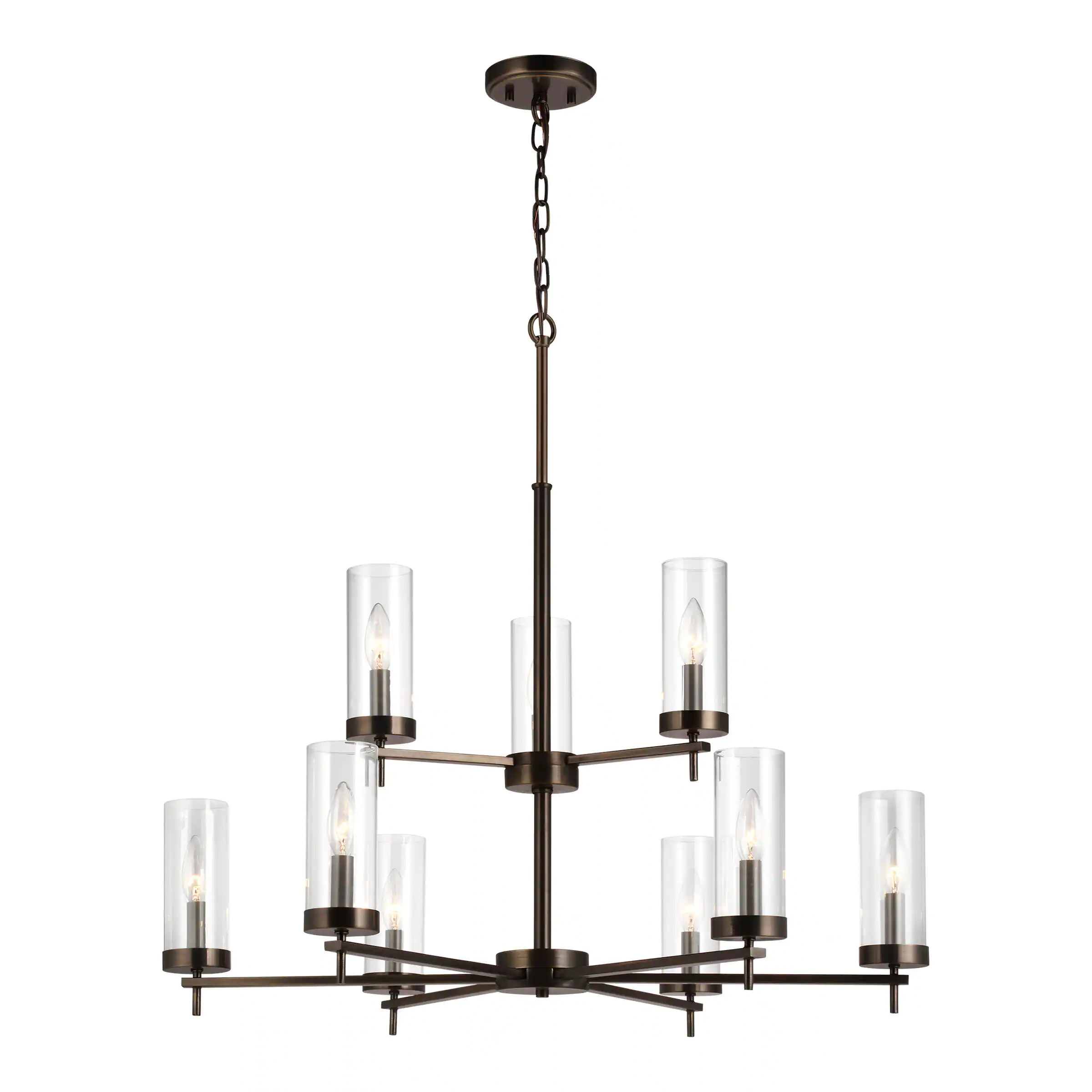 9-Lights Midnight Black Modern Candlestick Chandelier with Clear Glass Shades and Candelabra LED Bulbs