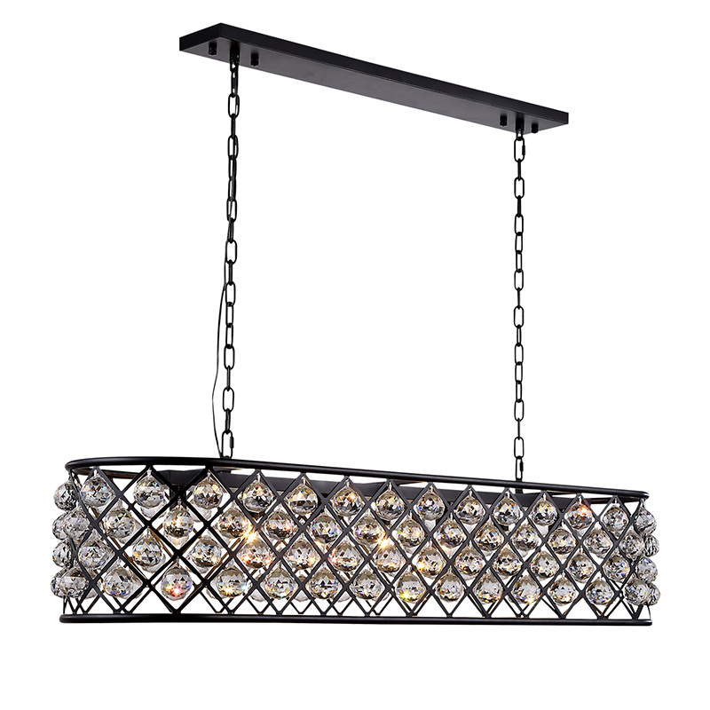 CRYSTAL CHANDELIER MATTE BLACK DINING ROOM KITCHEN ISLAND LIGHT FIXTURE 50 inch