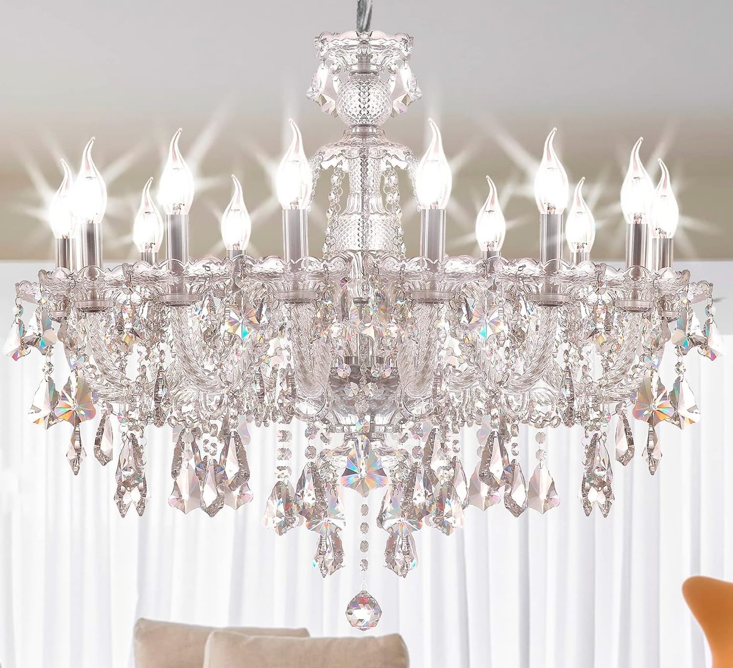 Chrome Plated  12 Lights Crystal Chandelier Candle Pendant Lamp Ceiling lighting for Living Dining room