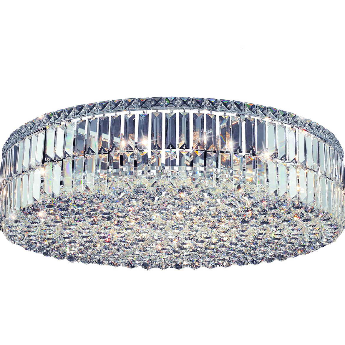 Modern Cheap Silver Crystal Chandeliers Round LED Flush Mount Ceiling Lights for Living room  Kitchen