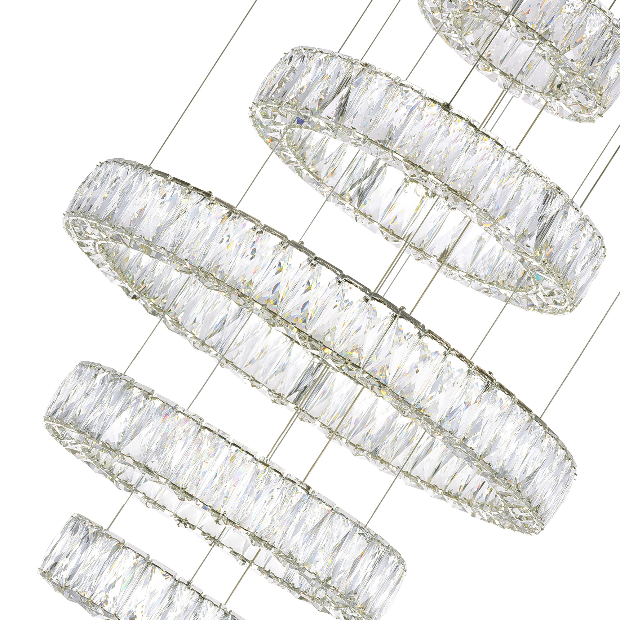 Modern Chandelier LED Crystal Pendant Lamp 5 Clear Ring Ceiling Hanging Light Flush Mount