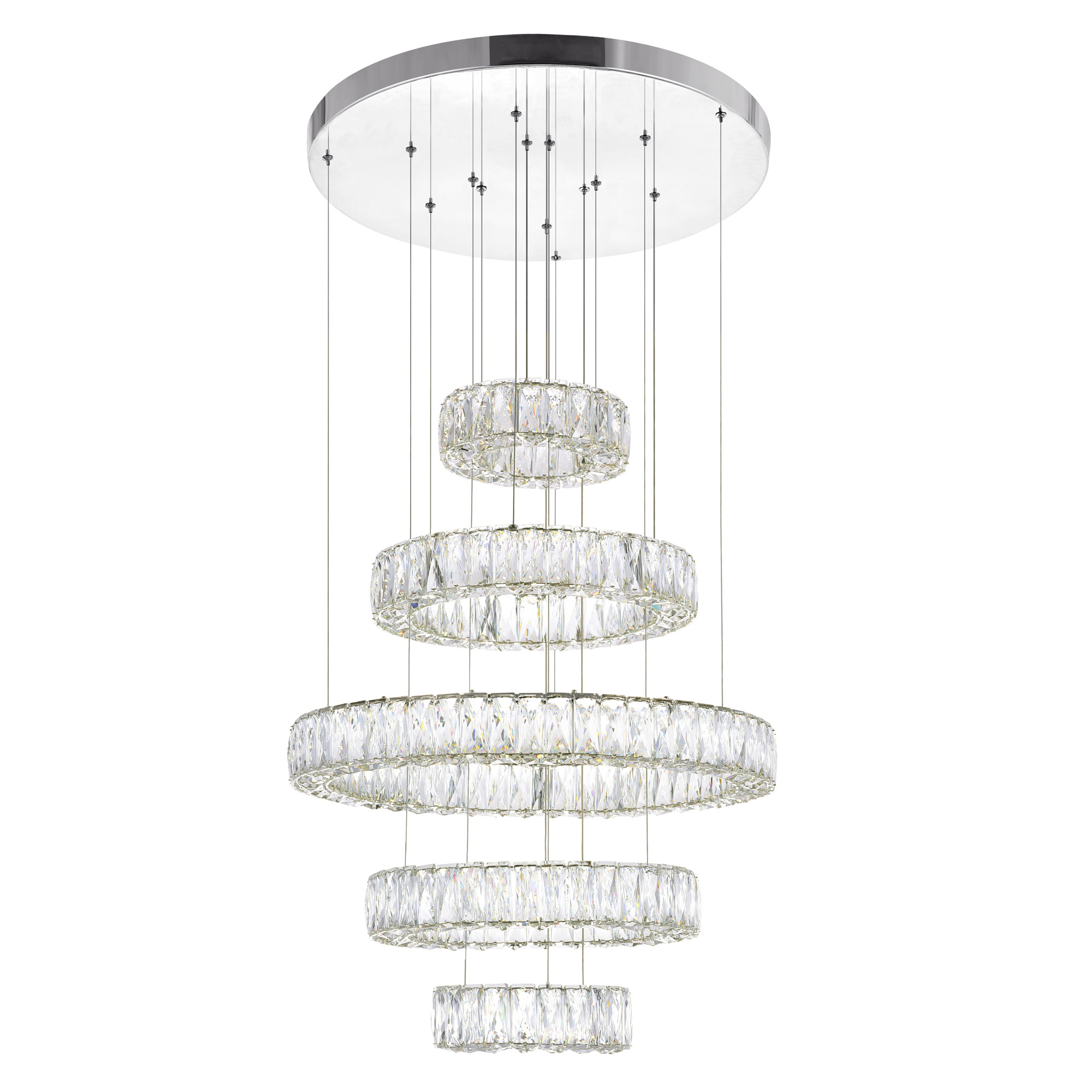 Modern Chandelier LED Crystal Pendant Lamp 5 Clear Ring Ceiling Hanging Light Flush Mount