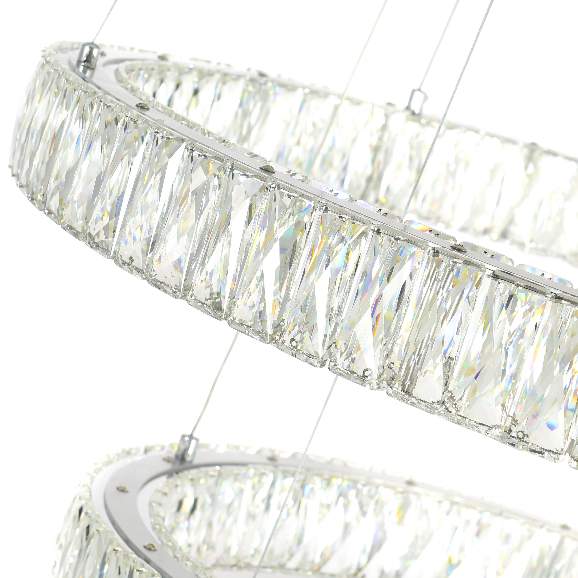 Modern Chandelier LED Crystal Pendant Lamp 5 Clear Ring Ceiling Hanging Light Flush Mount