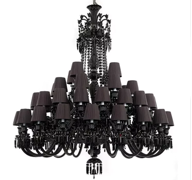 Luxury Modern Huge Crystal Chandelier Custom LED Pendant Lamp 48-Light Black Crystal Ceiling Light Fixture