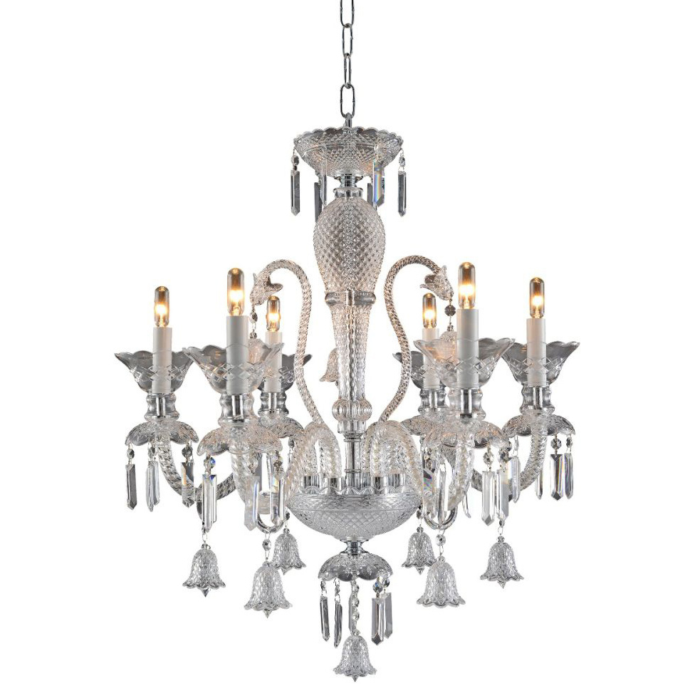 Classic Vintage Crystal Candle Chandeliers Lighting Chrome 6 Lights Bohemian Glass Pendant Ceiling Fixture Lamp