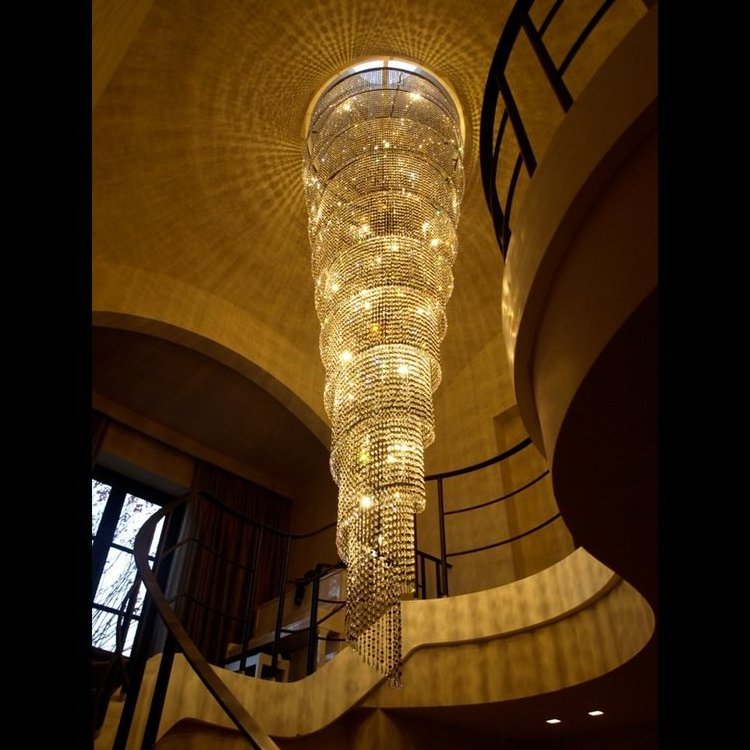 Long Hanging Lights Fixtures Large High Ceiling Gold Staircase Foyer Luxury LED Clear Crystal Chandeliers Ceiling lights