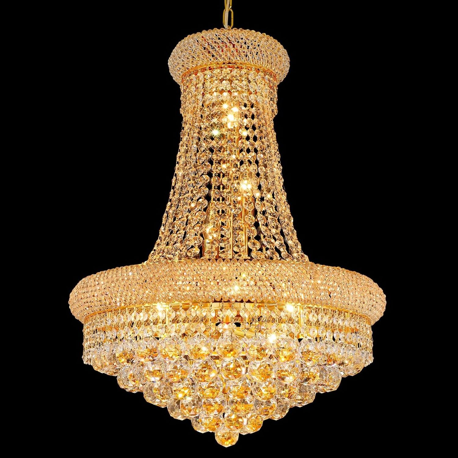 Gold Finish 14 - Light Unique Empire Crystal Chandelier for Foyer Entryway Living Room Dining Room Bedroom