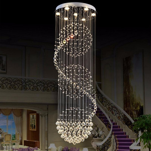 led luxury modern hotel crystal chandeliersround Long Stair Crystal Chandelier chain crystal orbs rain drop chandelier