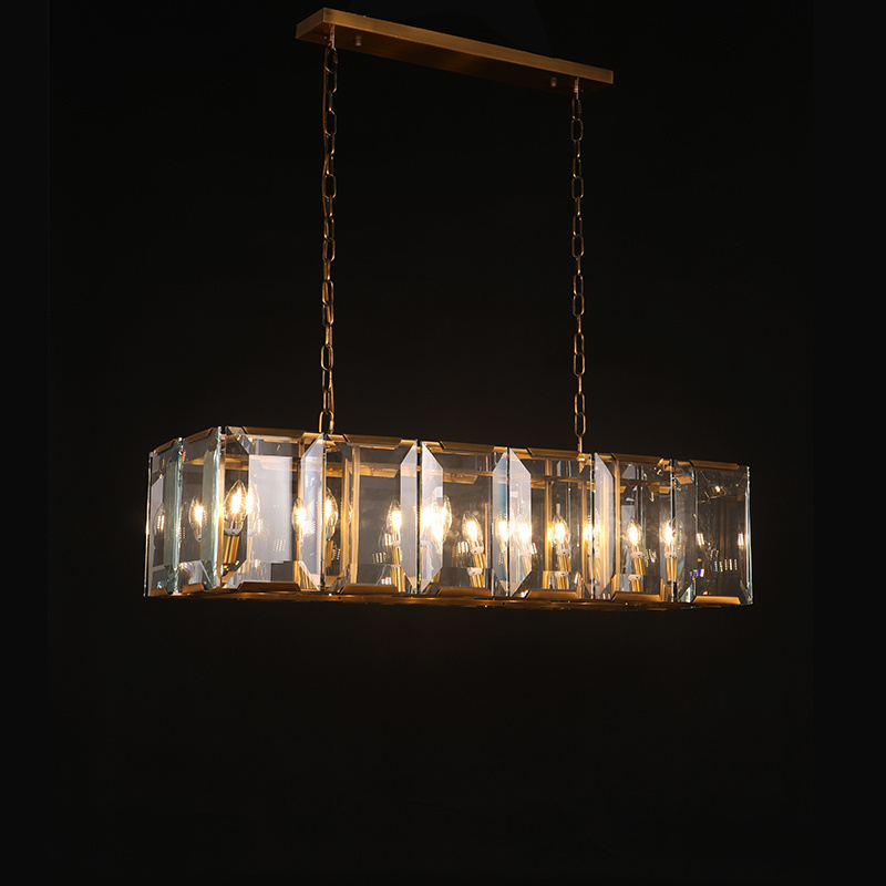 Modern chandelier crystal kitchen big size rectangular hanging light customized island lighting fixture