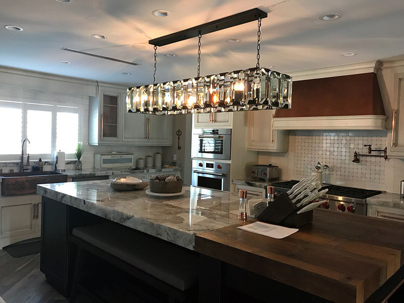 Modern chandelier crystal kitchen big size rectangular hanging light customized island lighting fixture