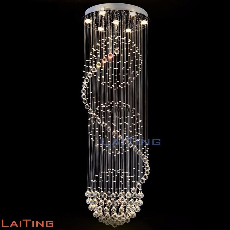 led luxury modern hotel crystal chandeliersround Long Stair Crystal Chandelier chain crystal orbs rain drop chandelier