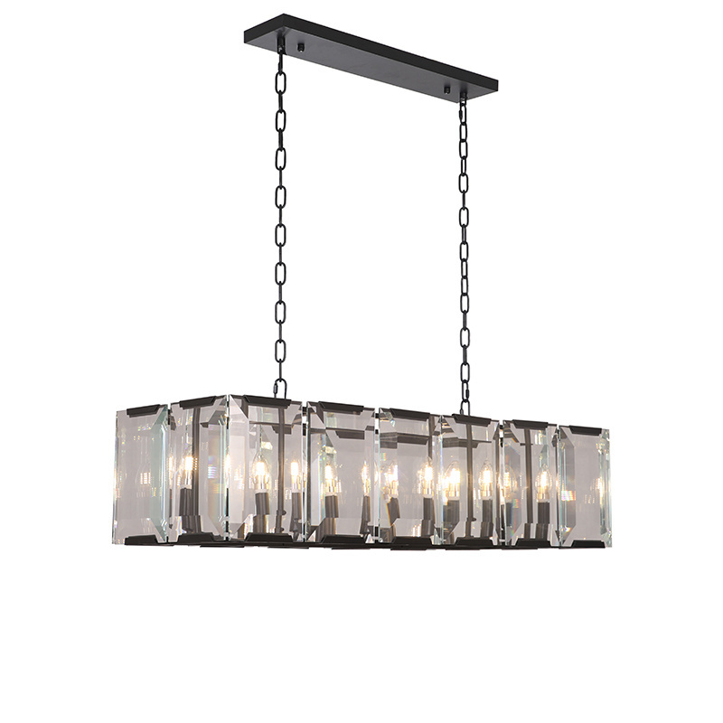 Modern chandelier crystal kitchen big size rectangular hanging light customized island lighting fixture