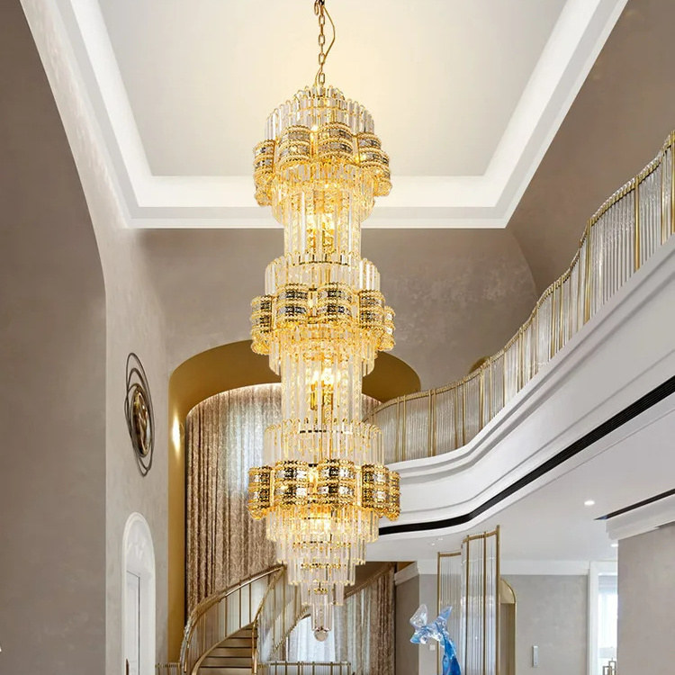 Lustre Stair Led Chandelier K9 Gold Crystal Chandelier Lighting Modern Chandeliers Hotel Villa Mall Aisle Engineering