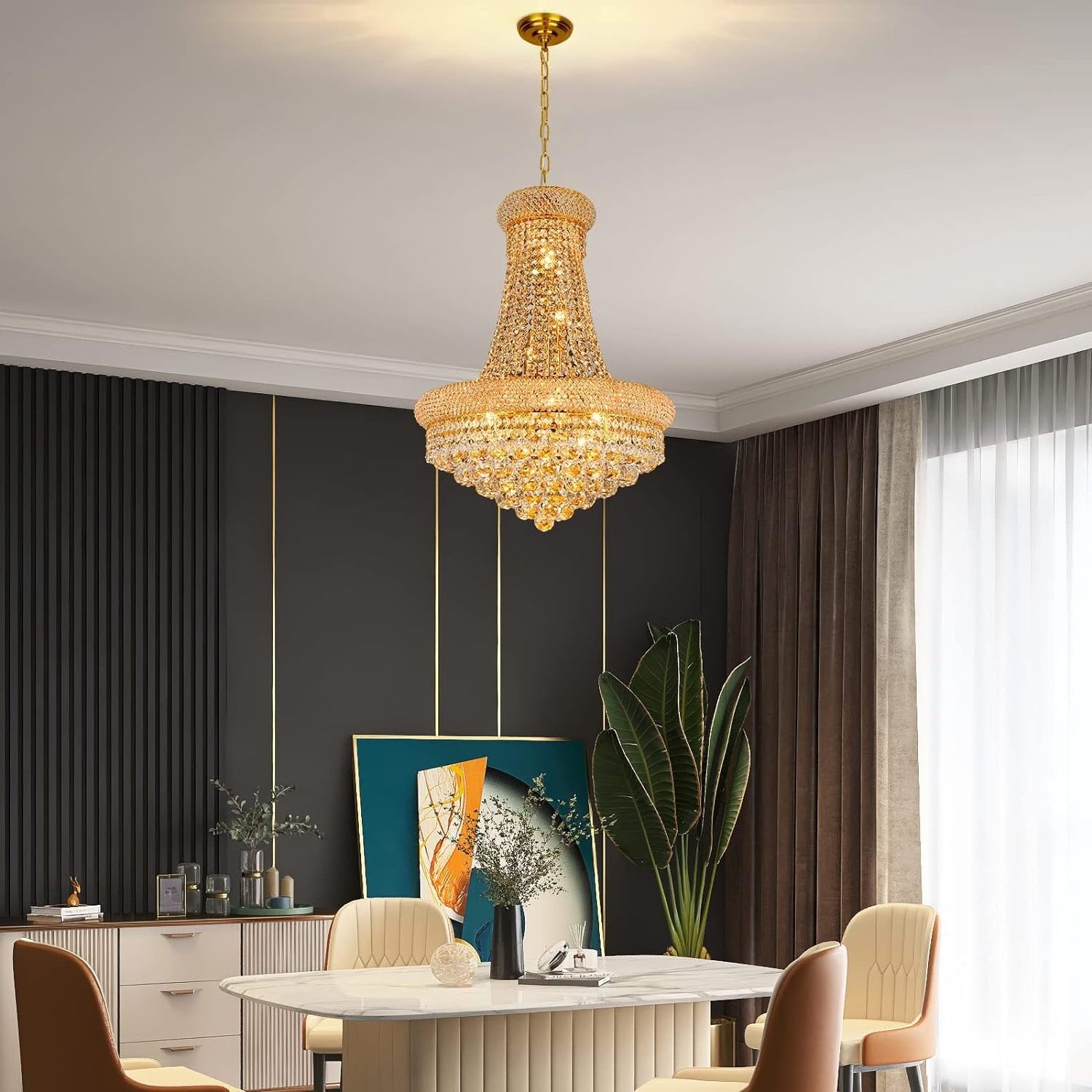 Gold Finish 14 - Light Unique Empire Crystal Chandelier for Foyer Entryway Living Room Dining Room Bedroom