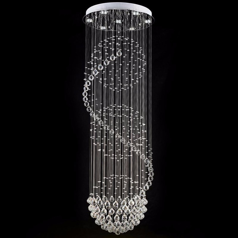 led luxury modern hotel crystal chandeliersround Long Stair Crystal Chandelier chain crystal orbs rain drop chandelier