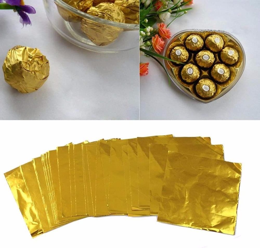 Custom Size Aluminum Foil Pieces Candy Chocolate Foil Gold Chocolate Wrapping Paper