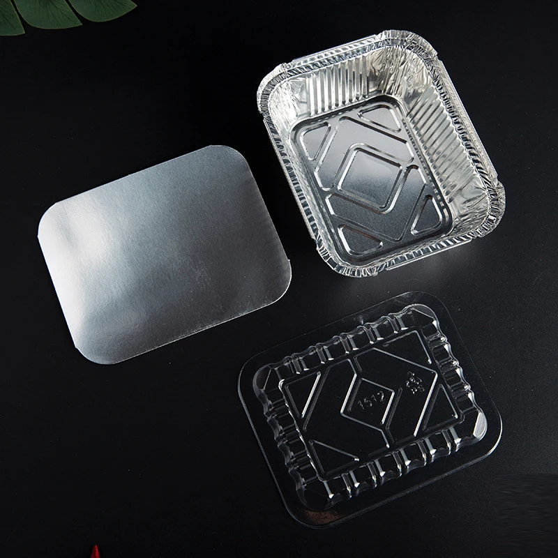 OEM Logo Aluminum Foil Food Container Food Packaging Disposable Small Aluminum Foil Tray Fast Food Bento Box with Lid