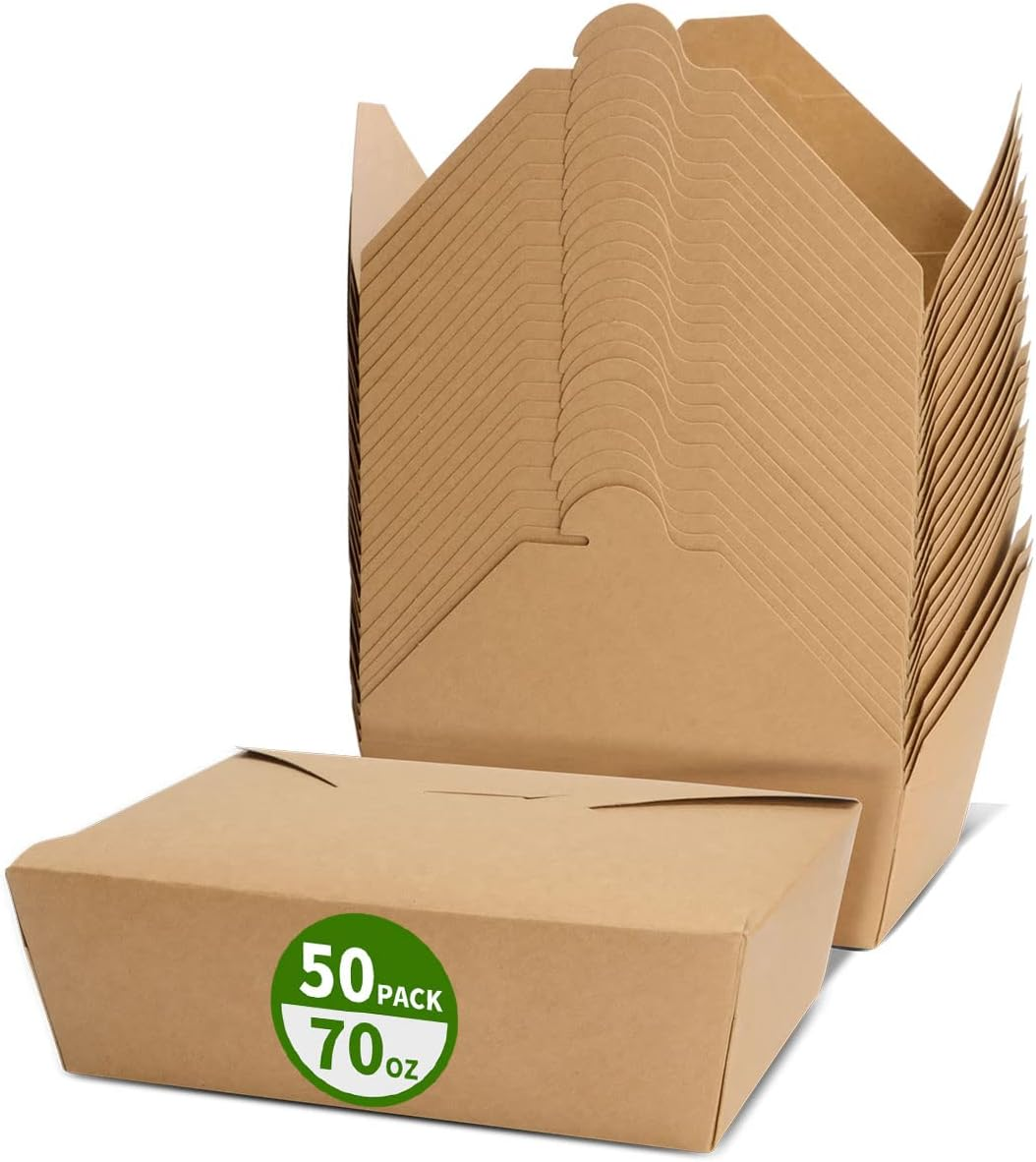 2000ml Customized Logo Disposable Rectangular Take out Food Boxes Greaseproof Kraft Paper Food COntainer