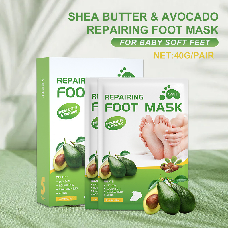 Wholesale Shea Butter & Avocado Separing Foot Mask Skin Care Moisturizing peeling gloves foot membrane foot sheet mask