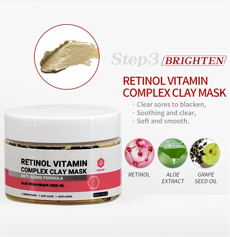 Hot Sale Acne Control Retinol Vitamin Complex Clay Facial Mask Collagen Anti-Aging Skin Whitening Pink Facial Sleeping Mask