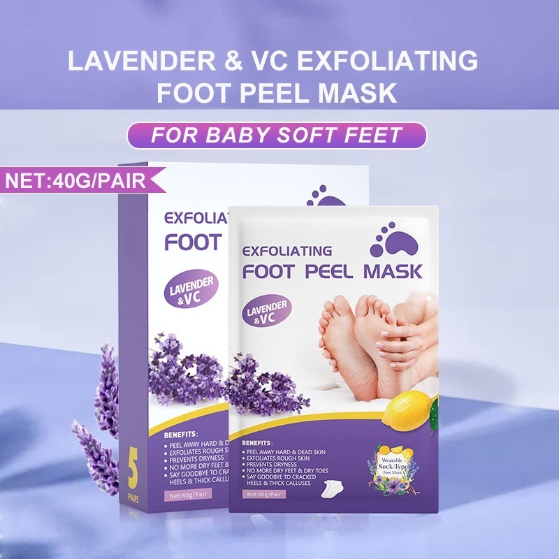 LYW oem wholesale peeling exfoliating peel lavender foot mask foot skin care products korean feet sheet mask socks exfoliation