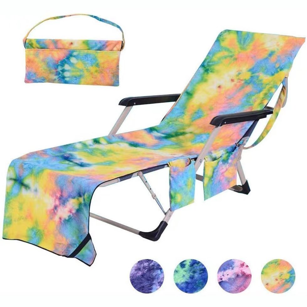 Beach Chair covers swimming lounge chair towel cover beach towels with pillow Side Storage Pockets