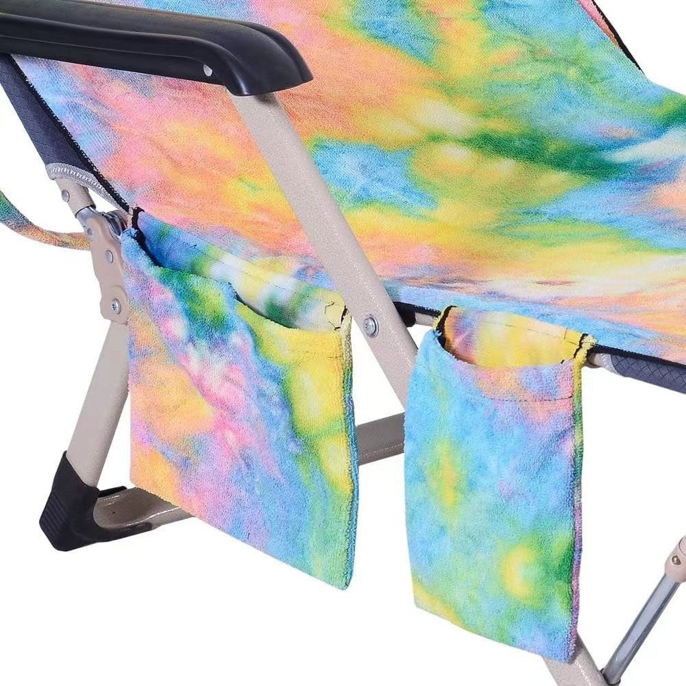 Beach Chair covers swimming lounge chair towel cover beach towels with pillow Side Storage Pockets