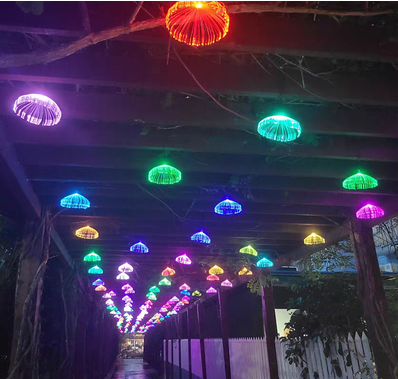 Diameter 20cm led fiber optic light jellyfish hanging lamp for holiday light restaurant decoration