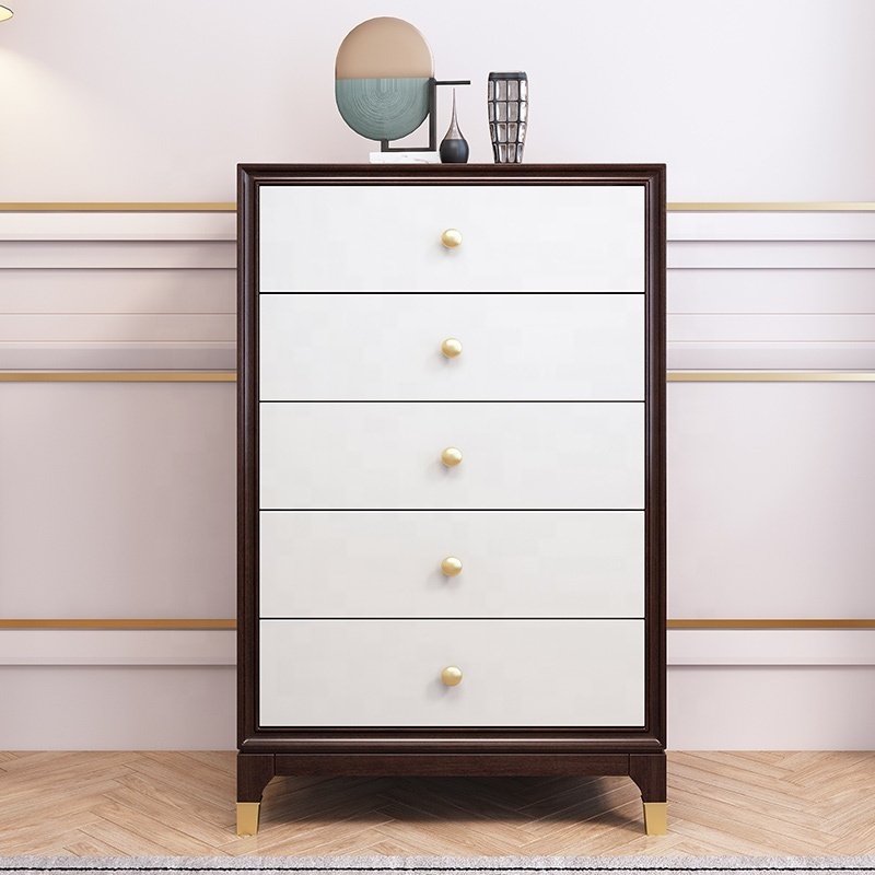 Light luxury solid wood chest of drawers North American cherry wood bedroom furniture locker living room high foot cabinet