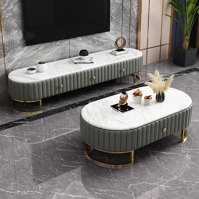 Living room furniture light luxurious coffee table set modern fashion metal foot marble tea table fish tank aquarium table