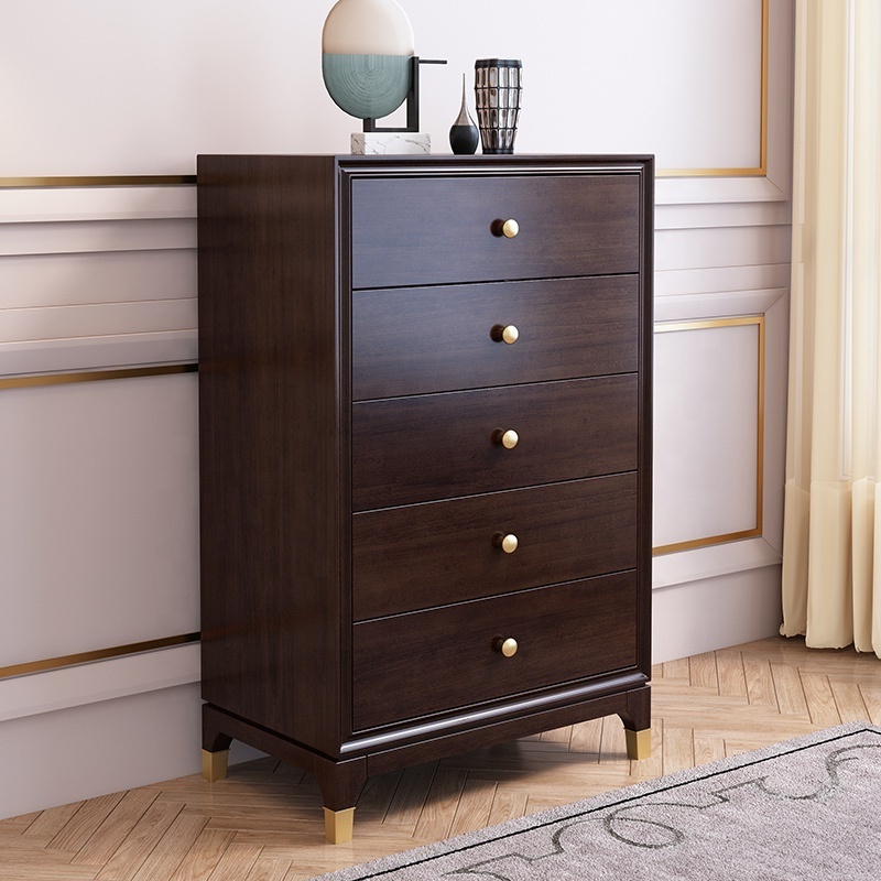 Light luxury solid wood chest of drawers North American cherry wood bedroom furniture locker living room high foot cabinet