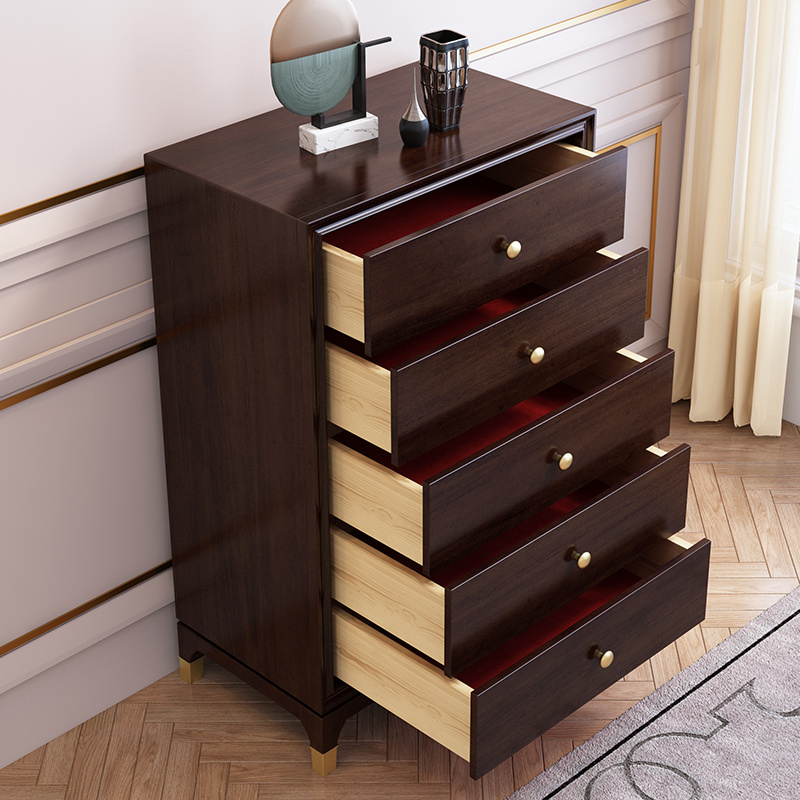 Light luxury solid wood chest of drawers North American cherry wood bedroom furniture locker living room high foot cabinet