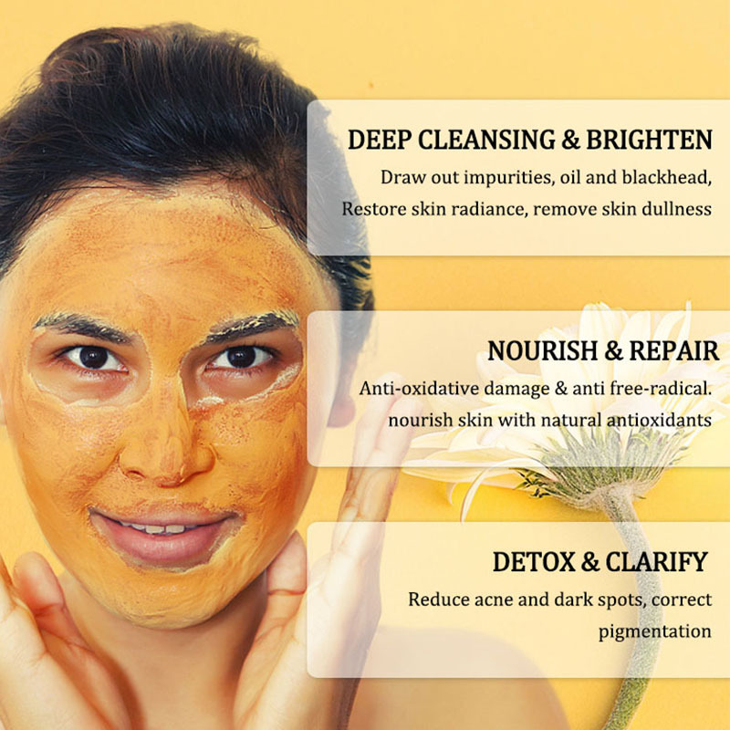 Turmeric Mud Facial Mask 120g Deep Cleansing Blackheads Clay Mask Brighten Acne Dark Spots Removal Exfoliating Mud