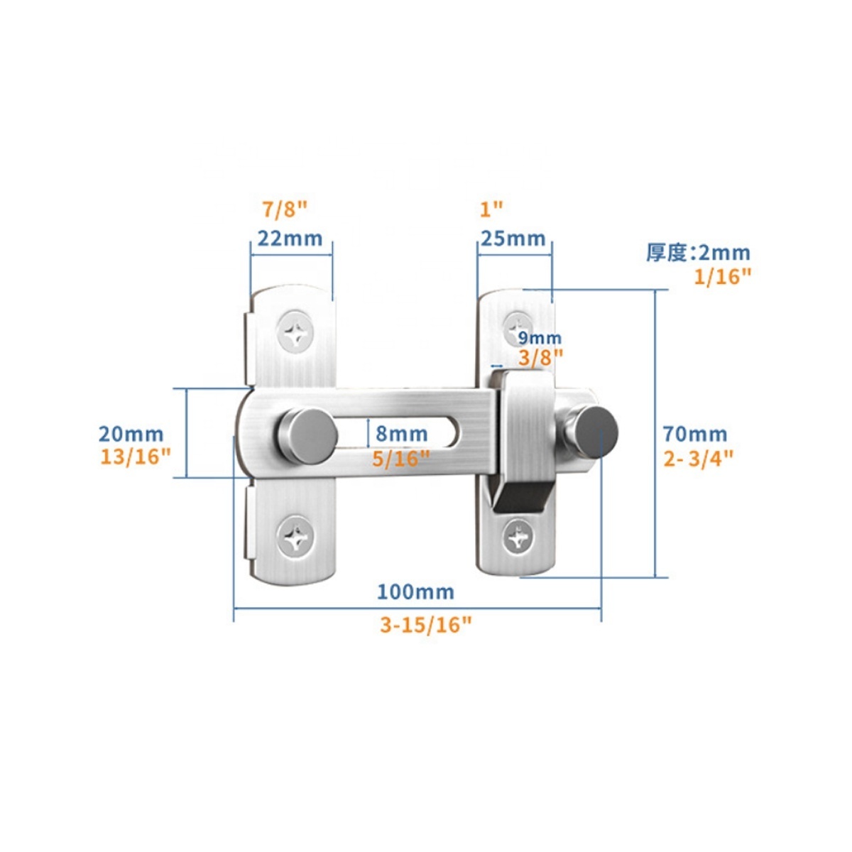 Lake Sea Flip Barn Door Lock Latch 90 Degree Safety Gate Latch Right Angle Sliding Door Bolt Stainless Steel,Brushed Finish