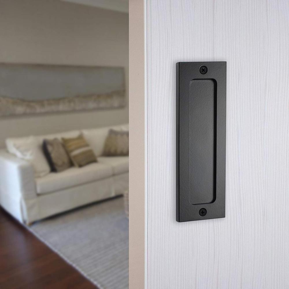 Black flat pull handle for sliding barn door