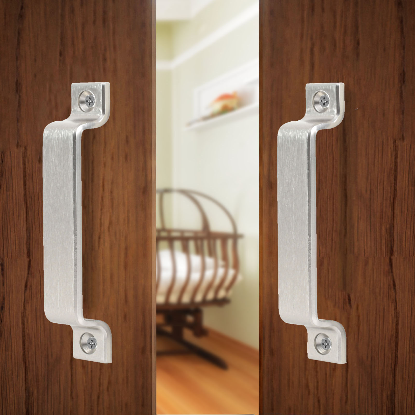 Nickel satin Steel door Handle for Barn Door