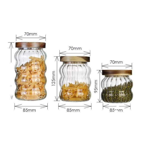 Custom Logo Food Grade Borosilicate Glass Round Storage Jars With Bamboo Wooden Lid Food Storage Jar