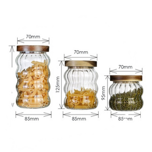 Custom Logo Food Grade Borosilicate Glass Round Storage Jars With Bamboo Wooden Lid Food Storage Jar