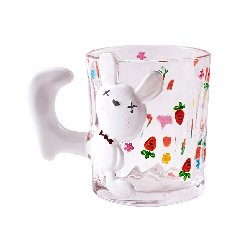 Nordic New Glassware Creative Easter Rabbit Glass Mug with Handle Cartoon Hand-painted coffee cups