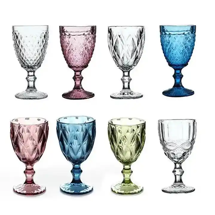 Vintage wine glass Embossed Design Drinkware Pink Blue Diamond Wedding Champagne Goblet cristal colored Wine Glass Cup Glassware